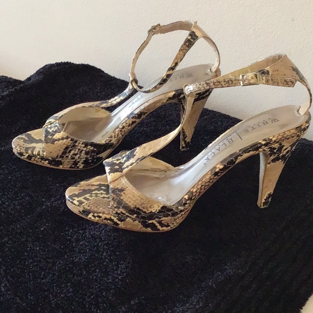 WHBM Faux Python Platform Strappy Heels Sz 6.5